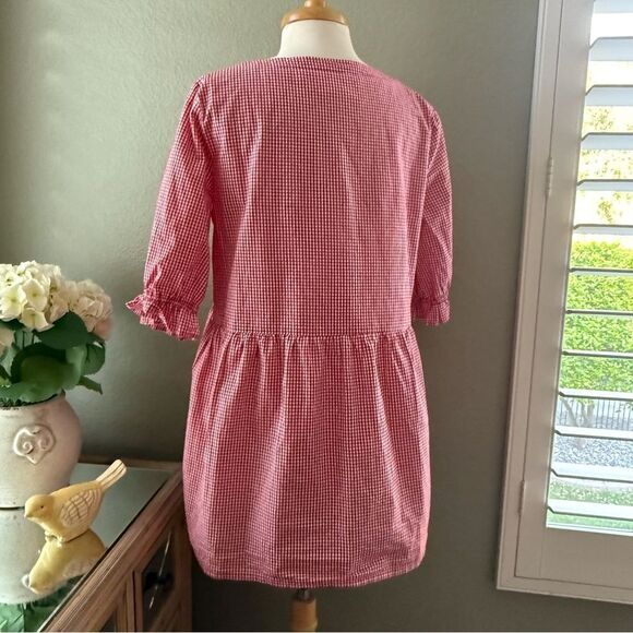Maeve Anthropologie Gingham Tunic Peplum Blouse Red White Tunic Medium - Picture 11 of 12